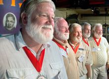 Stephen Terry, left, gives judges another look with four other finalists during the last round of the 