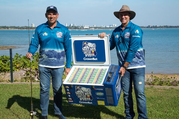 Million Dollar Fish_NT Chief Minister_Tourism Minister Adam Giles and campaign ambassador Matthew Hayden Million Dollar Fish_NT Chief Minister_Tourism Minister Adam Giles and campaign ambassador Matthew Hayden