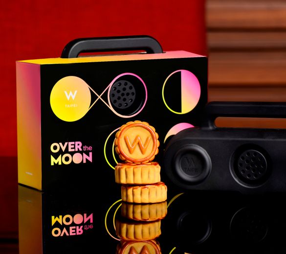 W Taipei Mooncakes gift set with a Bluetooth speaker
