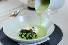 SPOON by Alain Ducasse - Chilled Courgette Veloute, fresh goat cheese