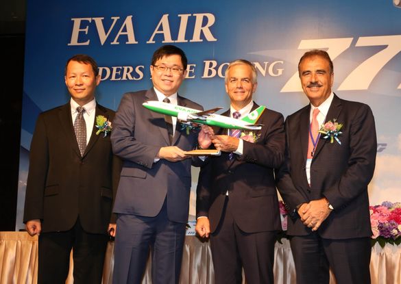 From left to right are, Mr. Austin Cheng, President of EVA Air, Mr. Kuo-Wei Chang, Chairman of EVA Air, Mr. John Wojick, Boeing 