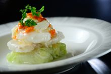 Yan Toh Heen- Steamed Garoupa Fillets and Couscous & Australian Rice Cabbage Roll served with Hairy Crab Roe