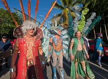 Revelers in the Fantasy Fest Masquerade March proceed down Fleming Street Friday, Oct. 24, 2014, in Key West, Fla. Thousands of 