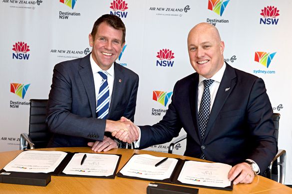 NSW Premier Mike Baird with Christopher Luxon, Air New Zealand’s Chief Executive Officer in Auckland today to announce a new two