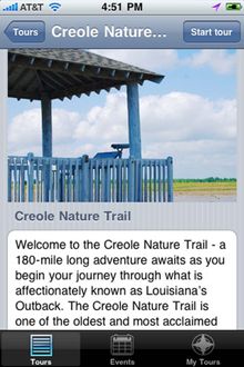 The Creole Nature Trail tour app is like having a tour guide with you while you drive.
