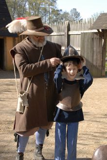 Trying on Armor, Jamestown Settlement living-history museum