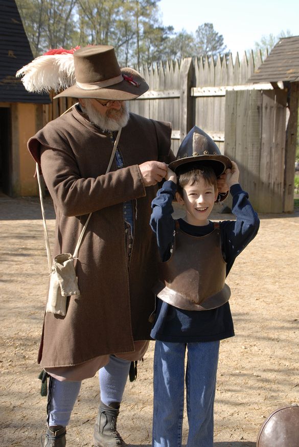 Trying on Armor, Jamestown Settlement living-history museum