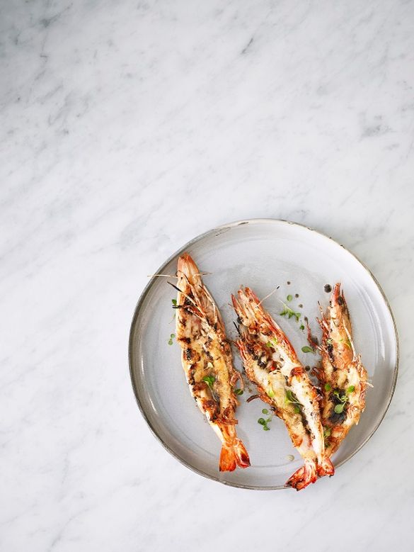 Half-shell Queensland prawns