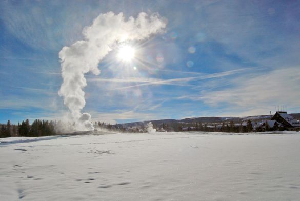 Geyser rain is one of the many weird and wonderful sights seen in Yellowstone in the winter.