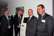 Ken Harris Mantra Group NZ; Graeme Back GM BreakFree on Cashel; PM John Key checking in at online kiosk; Developer Brett Russell