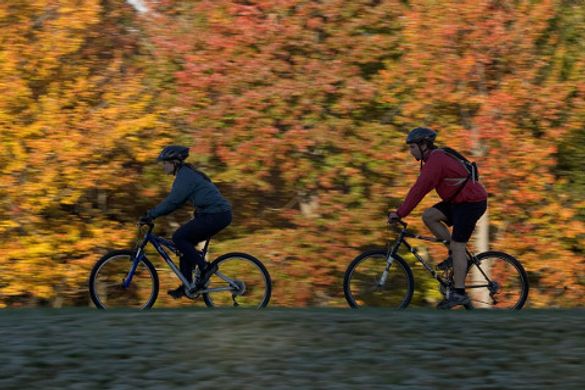 Cyclists enjoying Maine's fall foliage. Credit: Maine Office of Tourism