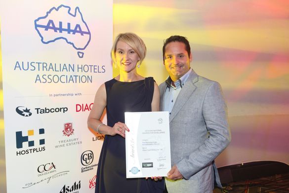 Nicole Pasqual, Director of Sales and Marketing at Grand Hyatt Melbourne accepts the award.  