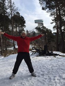 Eddie near a ski jump