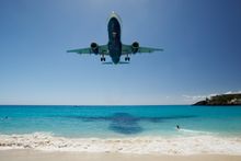 Airliner landing over Maho Beach, St Martin