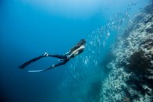Christina Saenz de Santamaria exploring the depths around Dusit Thani Maldives