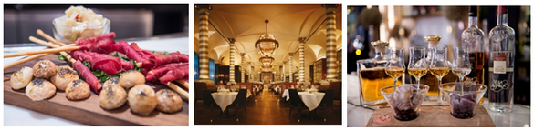 Grissini al parmigiano con bresaola, Mini Panini Napoletani, and Giardiniera; Massimo Restaurant & Bar at Corinthia Hotel London