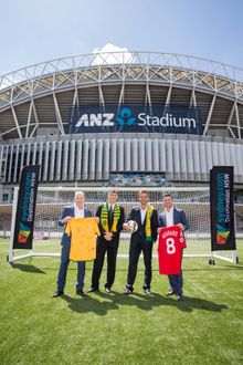 Robbie Slater, Alex Tobin, David Zdrilic and Jason Culina announce Liverpool Legends game in Sydney