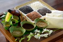 Fresh ingredients and the honoured element of rice used for the signature Tadau Kaamatan spa experience