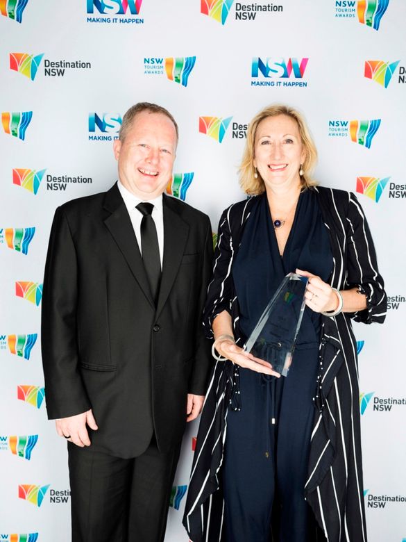 Q Station General Manager Zac Hope and Mawland Group Legal Counsel Suzanne Stanton receiving the award.
