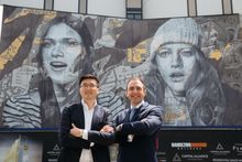 Capital Alliance's Mohan Du with Peppers GM Jeremy Nordkamp at the unveiling of Rone Mural featured at Peppers Docklands