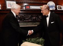 HRH The Duke of Edinburgh with Sir David Attenborough, at a special screening event of his new series on the Great Barrier Reef 