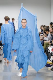 Dress of the Year 2015. Craig Green blue cotton jacket and trousers. Craig Green SS 15