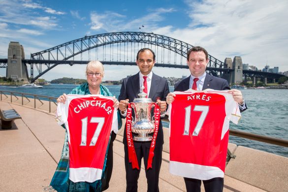 Destination NSW CEO Sandra Chipchase, Arsenal Chief Commercial Officer Vinai Venkatesham, NSW Minister for Trade, Tourism and Ma