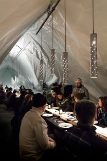 Inside the heated dining tent RAW: almond 2015