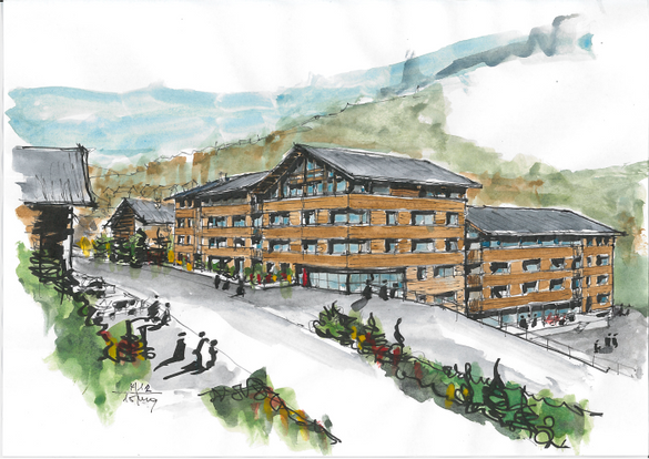 Artists view of the planned holiday residence in Vercorin, Valais Artists view of the planned holiday residence in Vercorin, Valais