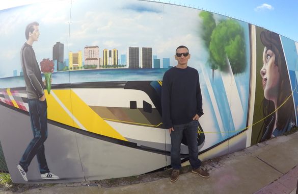Artist Smog with his visual representation of Brightline, a new train service in Florida.