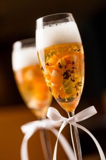 Café East – Champagne Jelly with Shrimp and Edible Flower