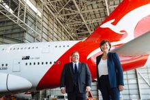 Vodafone Director of Sales Ben McIntosh (left) and Qantas Loyalty CEO Lesley Grant celebrate new partnership
