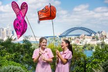 Students from Queenwood School for Girls in Mosman with their lanterns which will feature at Vivid Sydney at Taronga Zoo