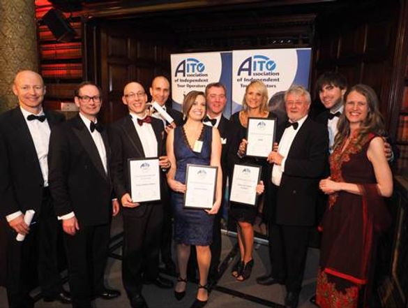 Photo caption (left to right): Winners and presenters of AITO’s members’ awards Roland Hunter (The Mountain Company), Stephen Br