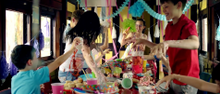 A food fight takes place during a birthday party at Yarralumla Play Station. 