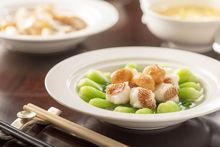 Simmered Baby Vegetables with Fillet of East Spotted Garoupa and Garlic