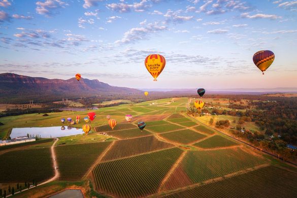 Balloon Aloft offers daily flights over the picturesque Hunter Valley vineyards.