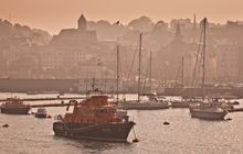 View of misty St Peter Port