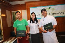 The two graduates who are also Laguna Phuket Kindergarten’s alumni with the Kindergarten’s Principal (centre). 