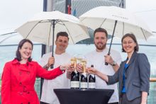 left to right – British Airways i360 chief executive Eleanor Harris, Josh Stanzl, Steven Edwards, Nyetimber head winemaker Cheri