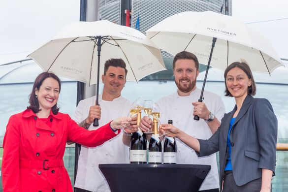 left to right – British Airways i360 chief executive Eleanor Harris, Josh Stanzl, Steven Edwards, Nyetimber head winemaker Cheri left to right – British Airways i360 chief executive Eleanor Harris, Josh Stanzl, Steven Edwards, Nyetimber head winemaker Cheri