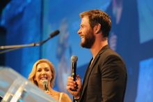 The 'voice' of Tourism Australia's aquatic and coastal campaign, Australian actor Chris Hemsworth with Catriona Rowntree at ATE