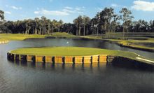The world-famous 17th Island Hole at the PLAYERS Stadium Course at Sawgrass Marriott in Ponte Vedra Beach, Florida 