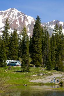 RV camping near a mountain lake in Southwest Colorado 