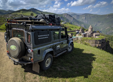 Land Rover at Armenia's Tatev Monastery, part of the Transcaucasian Expedition 2016