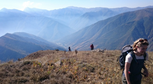 Trekker in Armenia's Lesser Caucasus mountains
