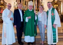 Messe in der Pfarrkirche Petri Ketten von Rust: Andreas Wilhelm, Jürgen Mack, Bischof em. Adrian van Luyn, Mauritia Mack, Pater 