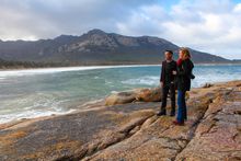 Justin Johnstone and friend sightseeing on Flinders Island, Tasmania