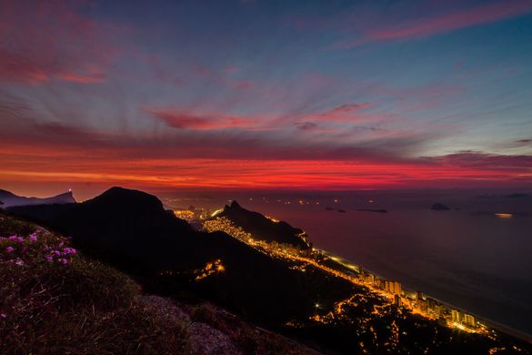Sunset view across Rio from the Dois Irmaos
