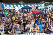A crowd enjoys live music at the Highland Jazz and Blues Festival in Shreveport, Louisiana.